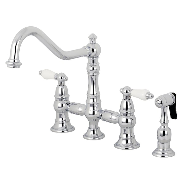 KS3271PLBS Restoration 8" Bridge Kitchen Faucet W/ Sprayer, Chrome